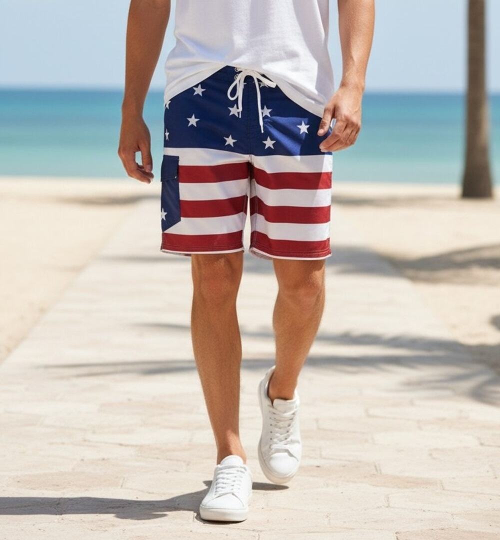 Bioworld Men's American Flag Board Shorts Swim Trunks Patriotic Size Large